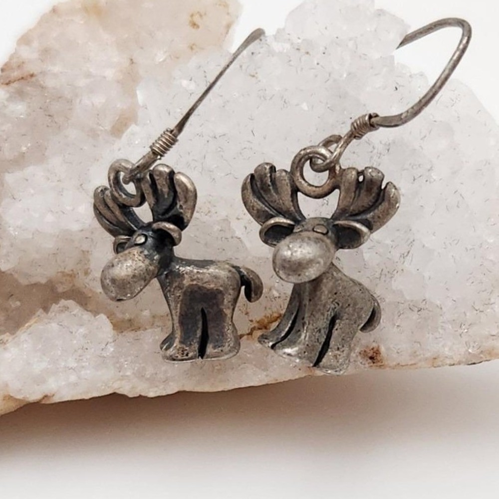 Unbranded Moose Earrings Women OS Silver Cast 925 Sterling Dangle Nature